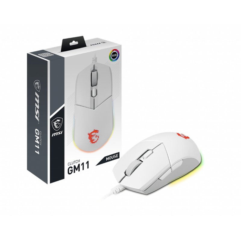 MSI CLUTCH GM11 WHITE Gaming Mouse '2-Zone RGB, upto 5000 DPI, 6 Programmable button, Symmetrical design, OMRON Switches