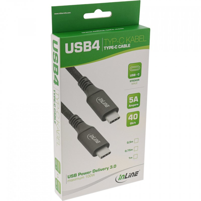 InLine 35901A câble USB 1 m USB4 Gen 3x2 USB C Noir