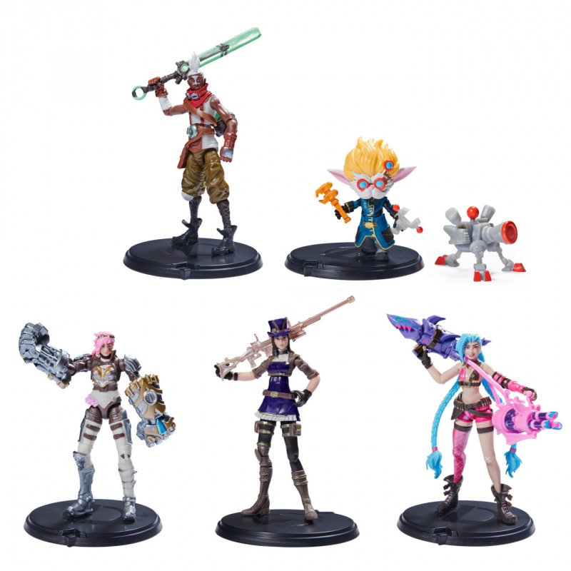 League of Legends Dual Cities Pack w/ Exclusive Jinx, Heimerdinger, Vi, Caitlyn, and Ekko, 4-Inch Collectible Figures, A