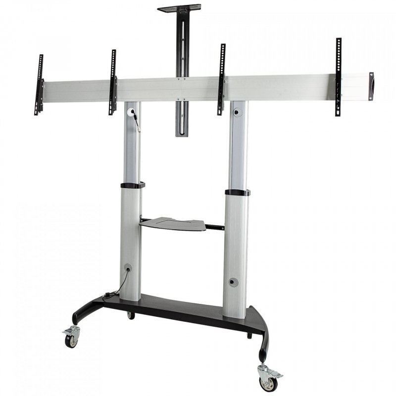 StarTech.com Dual TV Cart for 37-60in VESA TVs up to 110lb/50kg each - Height Adjustable TV Mount, Mobile Display Cart w