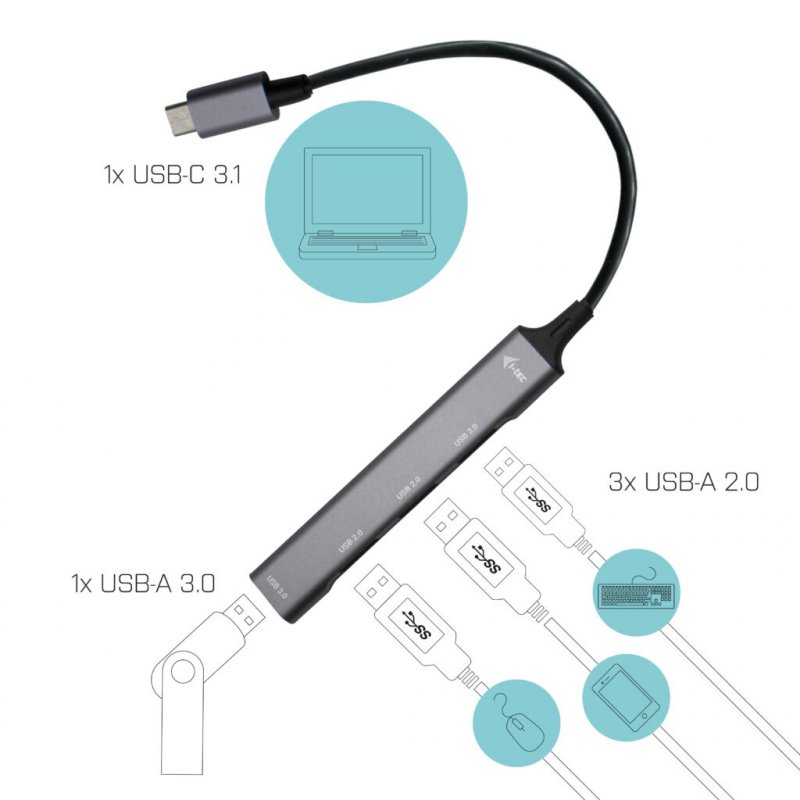 USB-C METAL HUB 1X USB 3.0 + 3X USB 2.0
