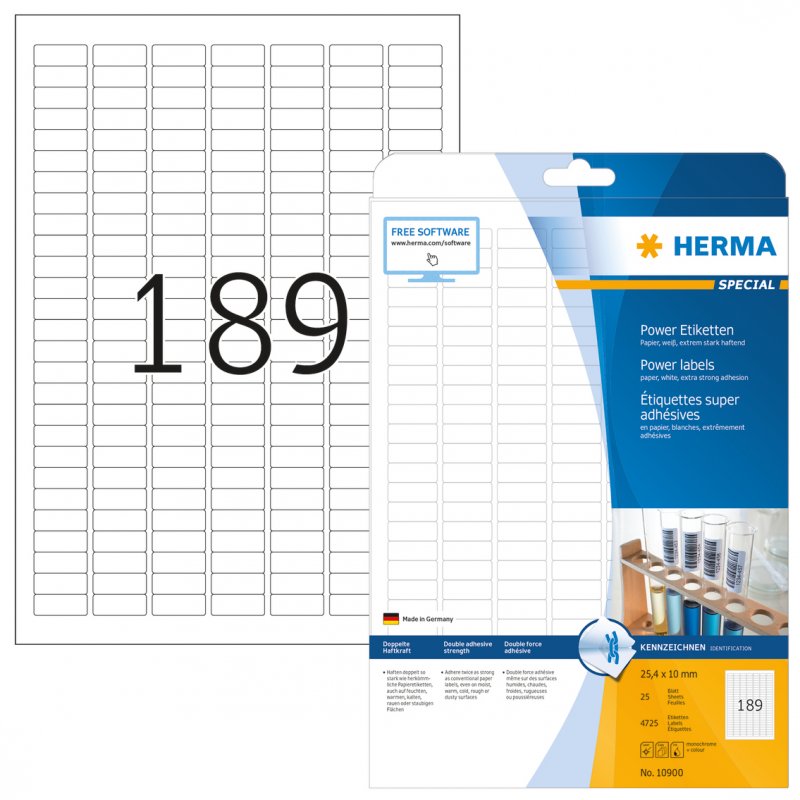 Lot de 25 feuilles Étiquette Herma Super adhésives 25,4x10mm - A4 (Blanc)