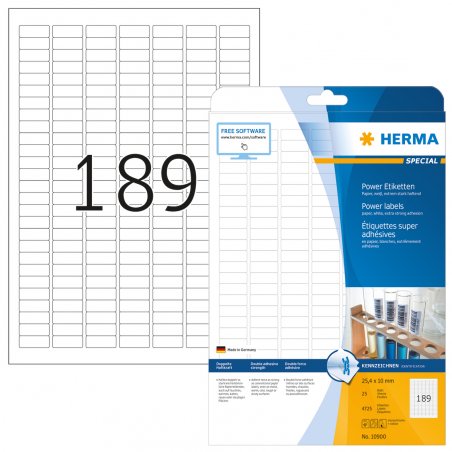 HERMA Labels A4 25,4x10 mm white extra strong adhesion paper matt 4725 pcs.