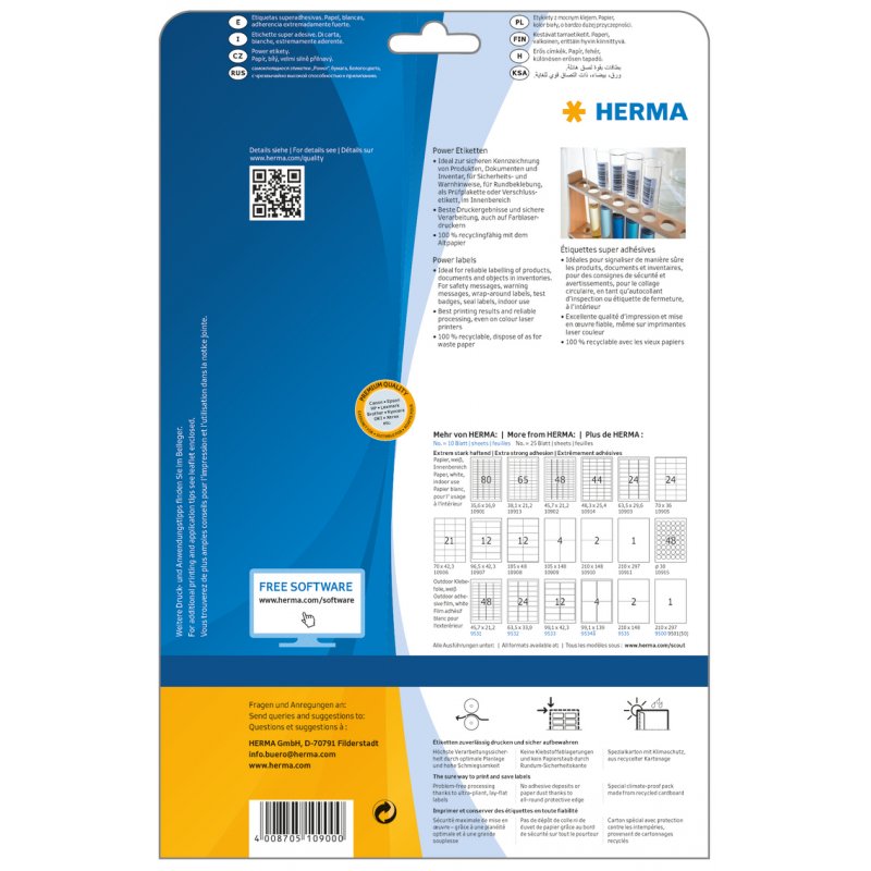 HERMA Labels A4 25,4x10 mm white extra strong adhesion paper matt 4725 pcs.