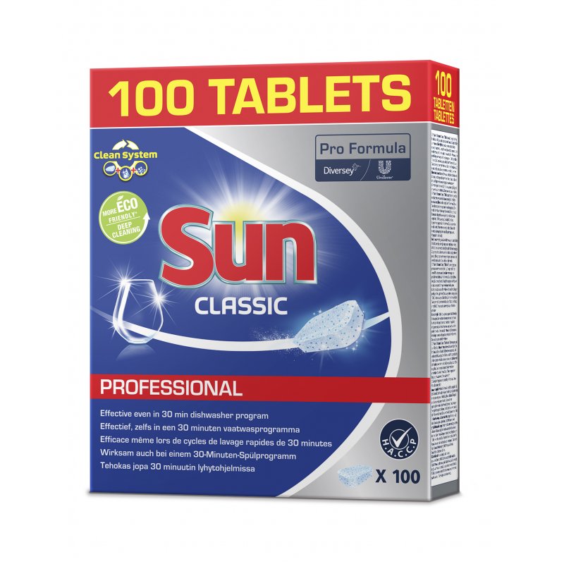 Lot de 100 pastilles Sun Professional Classic pour lave-vaisselle