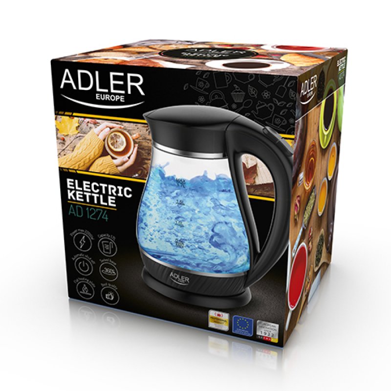 Adler AD 1274 B bouilloire 1,7 L 2200 W Noir, Transparent