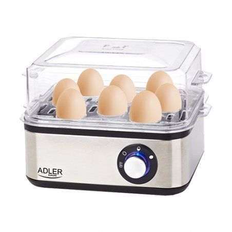 Adler AD 4486 cuiseur d'oeufs 8 œufs 800 W Noir, Acier satin, Transparent