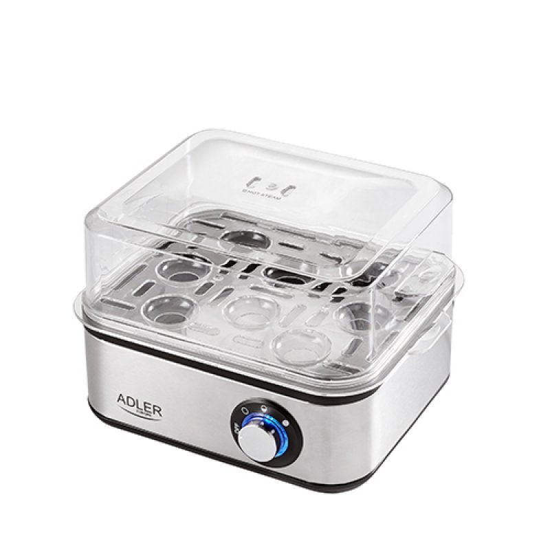 Adler AD 4486 egg cooker 8 egg(s) 800 W Black, Satin steel, Transparent