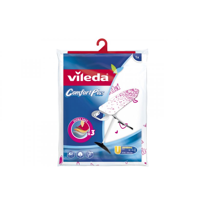 Vileda Comfort Plus Housse de planche à repasser Coton, mousse, Polyester, Polyuréthane Rose, Blanc