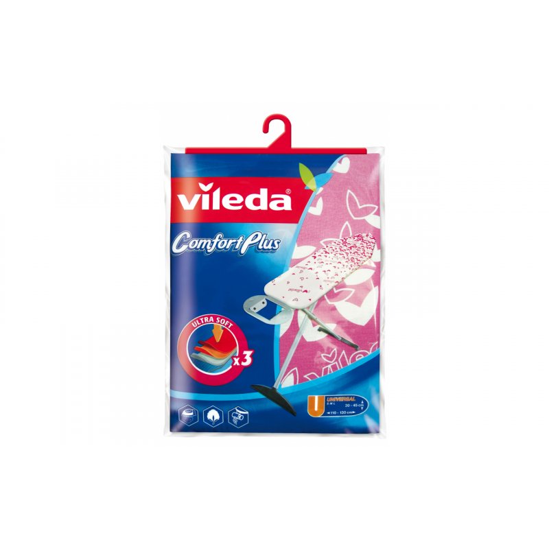 Vileda Comfort Plus Housse de planche à repasser Coton, mousse, Polyester, Polyuréthane Rose, Blanc