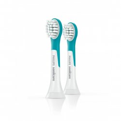 Lot de 2 têtes Brosse à dents Philips compatible Sonicare For Kid pour appareil HX6032/33 (Blanc)