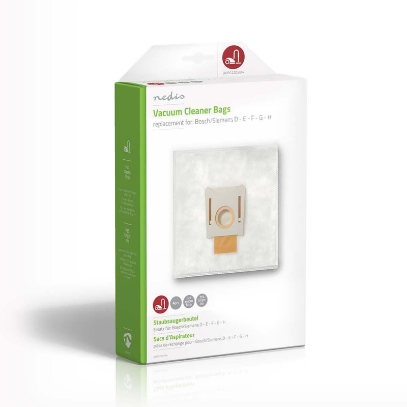 Lot de 4 Sacs Aspirateur Nedis compatible pour Bosch/Siemens (D-E-F-G-H)