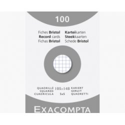Lot de 100 Fiches Bristol Exacompta 13209E Quadrillées A6 (Blanc)