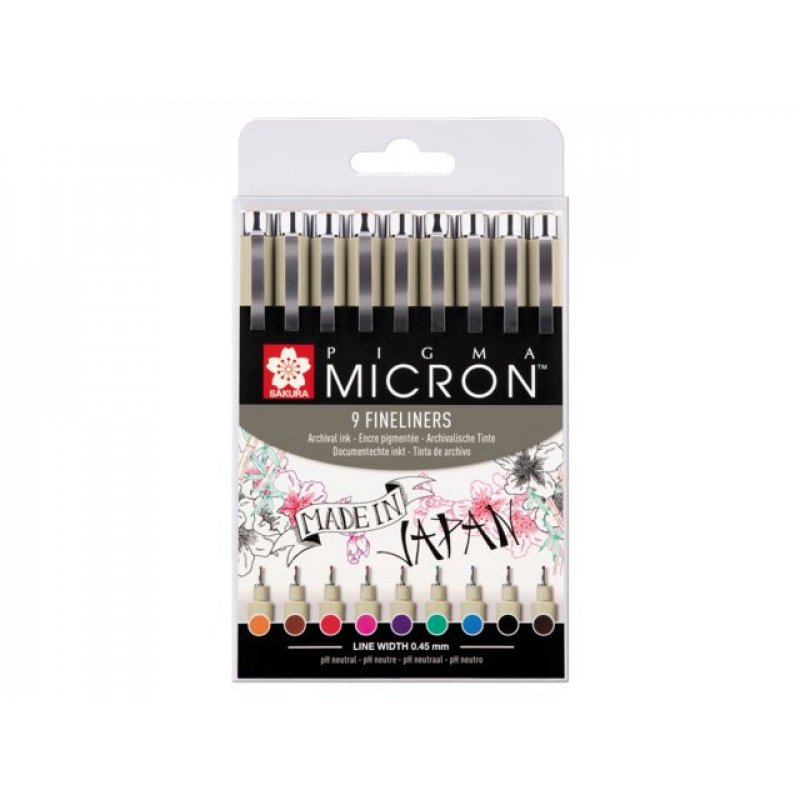 Lot de 9 feutres Sakura Pigma Micron pointes fines (Coloris assortis)
