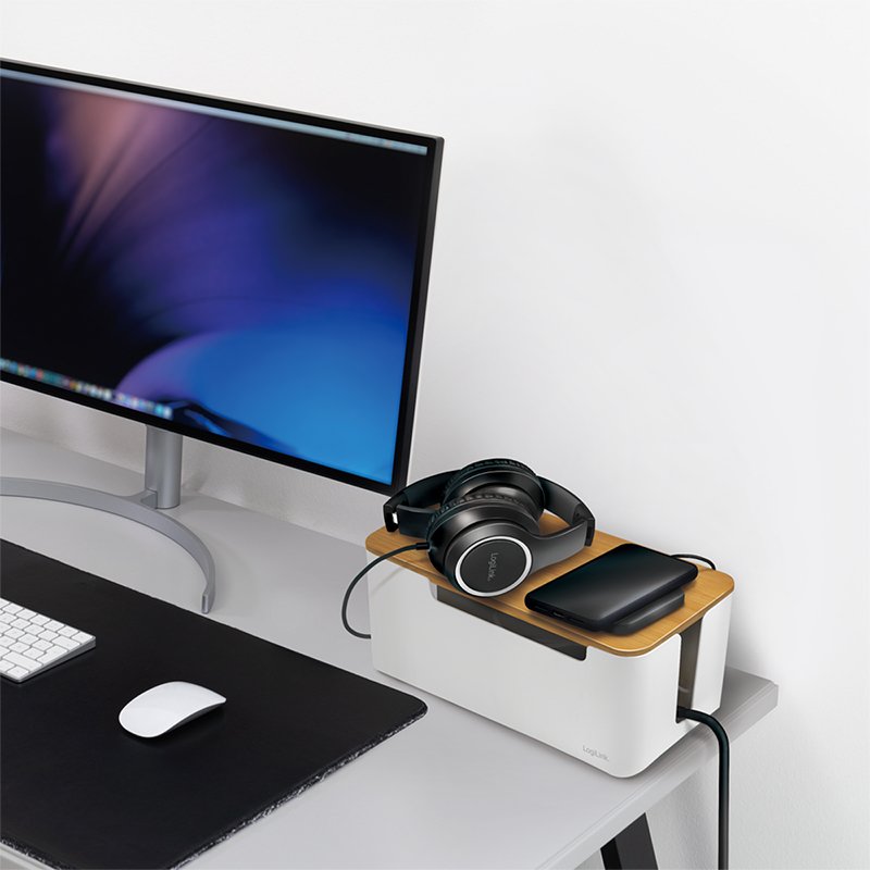 Management Cable Box Bambus-Deckel 320 x 140 x 130mm LogiLink Black