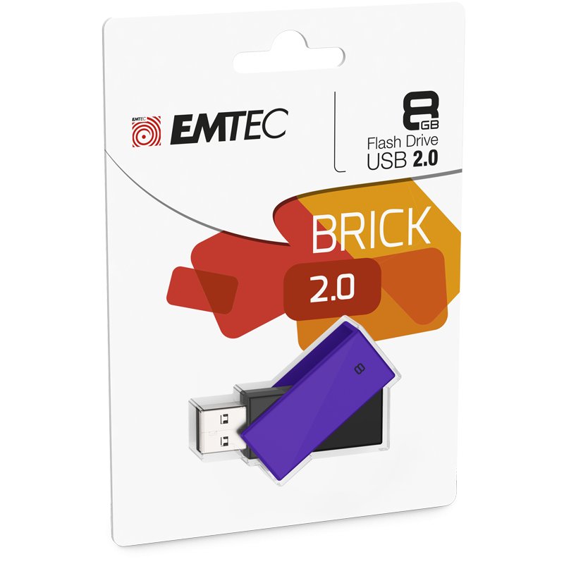 Emtec C350 Brick 2.0 USB flash drive 8 GB USB Type-A Black, Purple