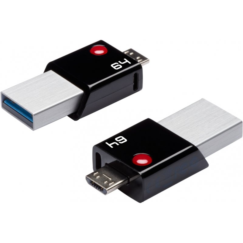 Emtec Mobile & Go 64GB USB flash drive USB Type-A / Micro-USB 3.2 Gen 1 (3.1 Gen 1) Black, Silver