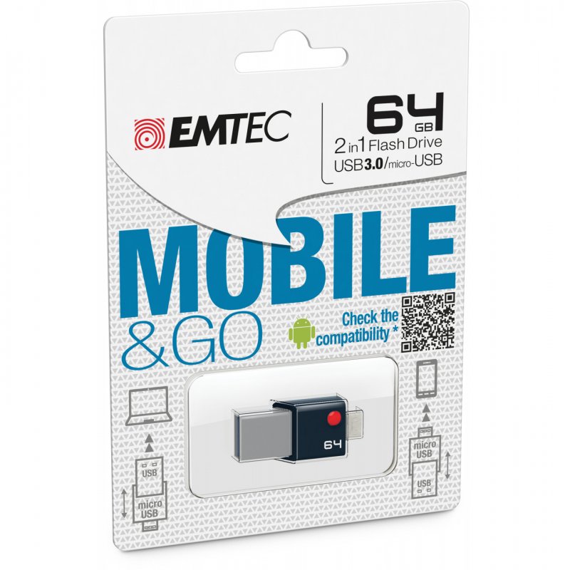 Clé USB 3.0 Emtec compatible T200 Mobile & Go - 64Go (Noir)
