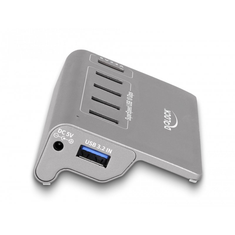 USB 10 Gbps Hub mit 4 USB Typ-A Ports + 1 Schnellladeport (grau, inkl. Netzteil)