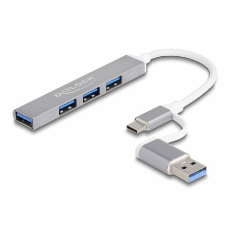 DeLOCK 64214 interface hub USB 3.2 Gen 1 (3.1 Gen 1) Type-A + Type-C 5000 Mbit/s Silver