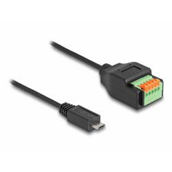 USB 2.0 Adapter, Micro-USB Stecker  5 Pin Terminalblock (schwarz, 15cm)