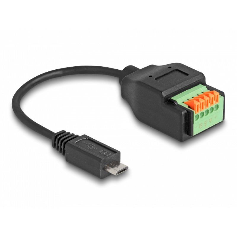 USB 2.0 Adapter, Micro-USB Stecker  5 Pin Terminalblock (schwarz, 15cm)