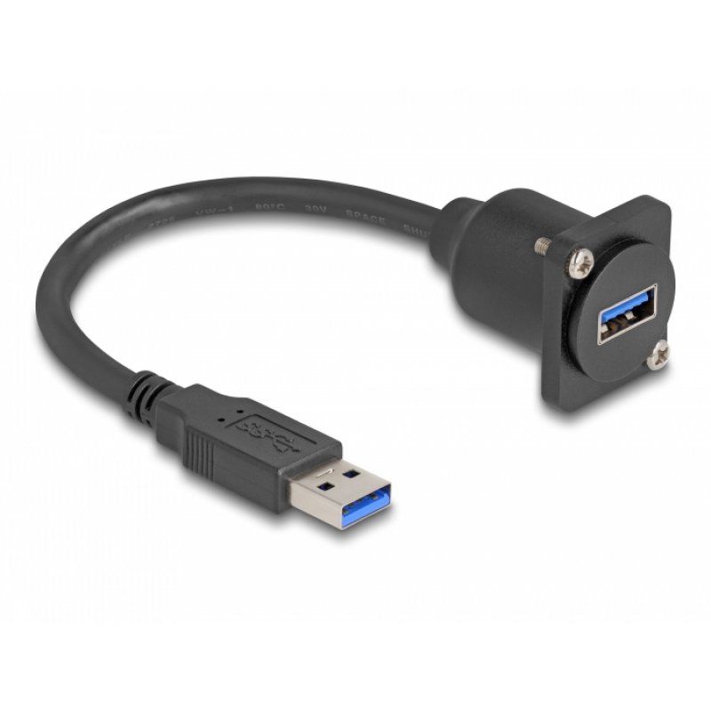 D-Typ USB 3.2 Gen 1 Kabel, USB-A Stecker  USB-A Buchse (schwarz, 20cm)