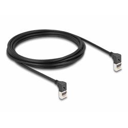 Patchkabel RJ-45 Cat.6a S/FTP, Slim 90° gewinkelt (schwarz, 3 Meter, nach unten abgewinkelte Stecker)