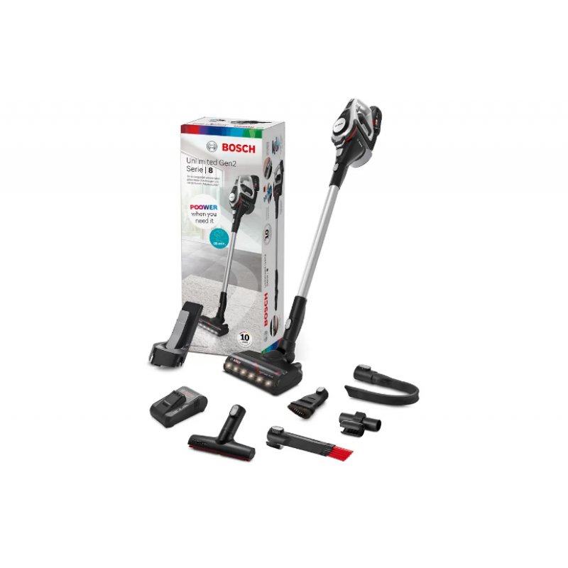Bosch Serie 8 BSS82SIL1 aspirateur balai et balai électrique Batterie Sec Sans sac Noir, Argent 5 Ah