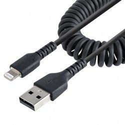 StarTech.com 1m (3ft) USB to Lightning Cable, MFi Certified, Coiled iPhone Charger Cable, Black, Durable TPE Jacket Aram