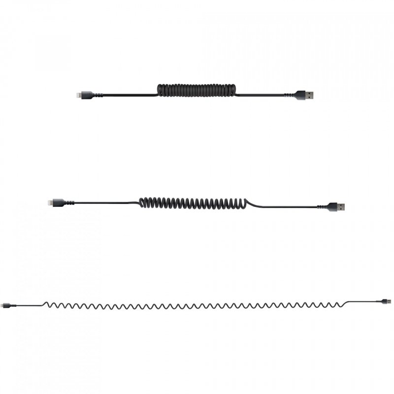 StarTech.com 1m (3ft) USB to Lightning Cable, MFi Certified, Coiled iPhone Charger Cable, Black, Durable TPE Jacket Aram