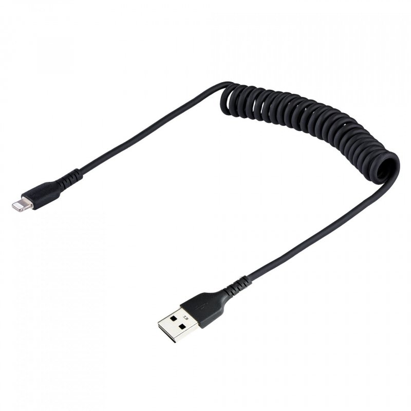 StarTech.com 50cm (20in) USB to Lightning Cable, MFi Certified, Coiled iPhone Charger Cable, Black, Durable TPE Jacket A