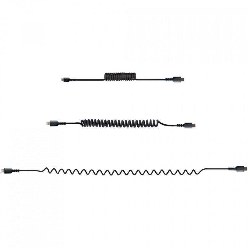 StarTech.com 20in / 50cm USB C to Lightning Cable, MFi Certified, Coiled iPhone Charger Cable, Black, Durable TPE Jacket
