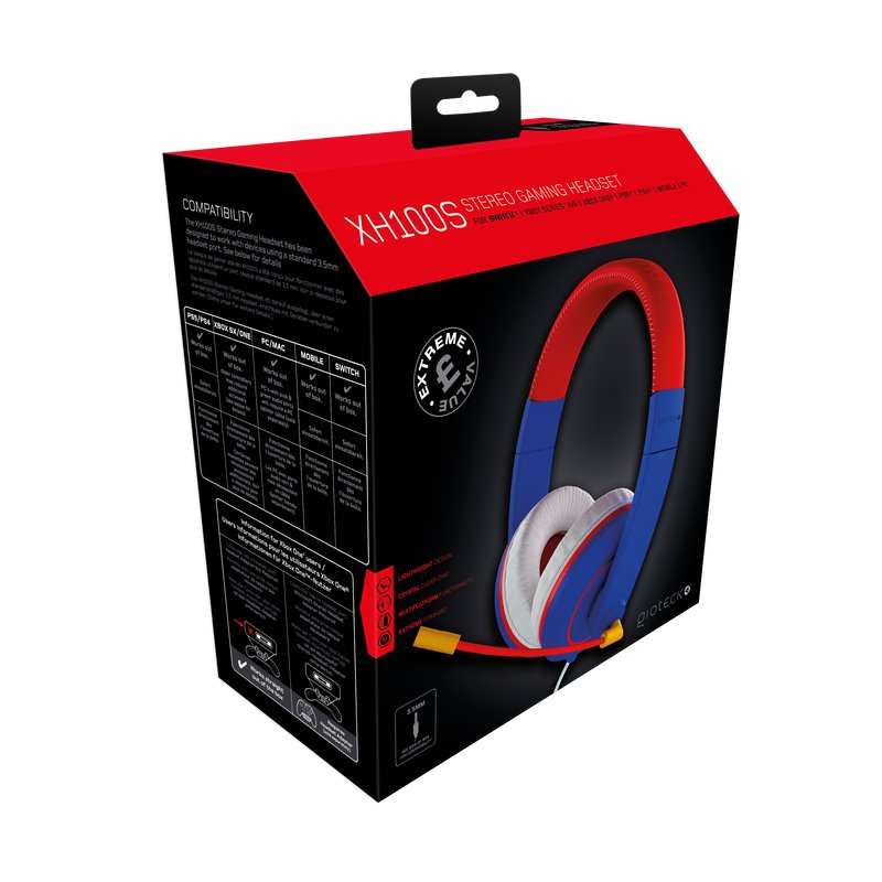 Gioteck XH100S Casque Avec fil Arceau Jouer Bleu, Rouge