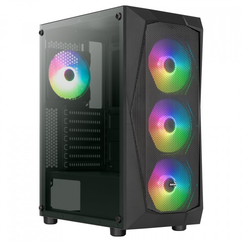 Aerocool FALCONV2BK PC ATX Case Front Panel Mesh Tempered Glass 4 Fans ARGB 12cm Black