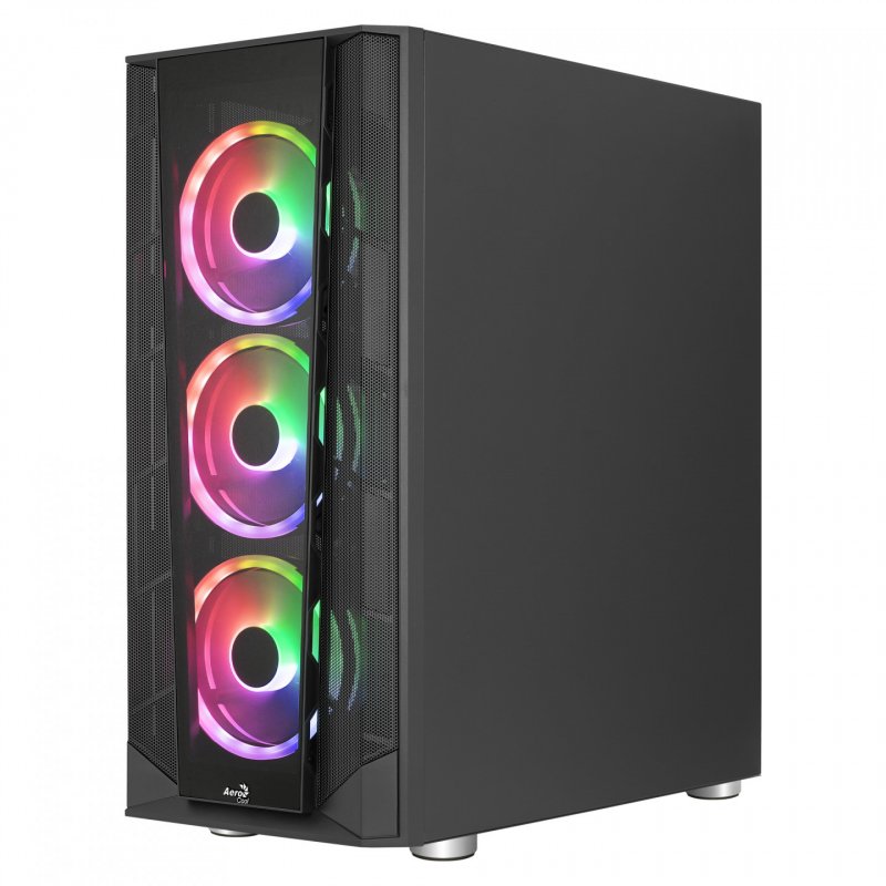 Aerocool PRISMBKV3 PC Case ATX Black 4 Fans ARGB Front Side Side Tempered Glass