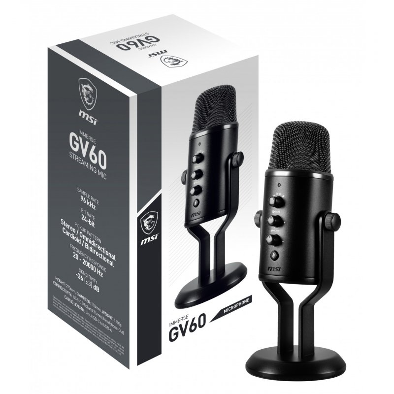 MSI IMMERSE GV60 STREAMING MIC 'USB Type-C Interface and 3.5mm Aux, For Professional applications with Intuituve control