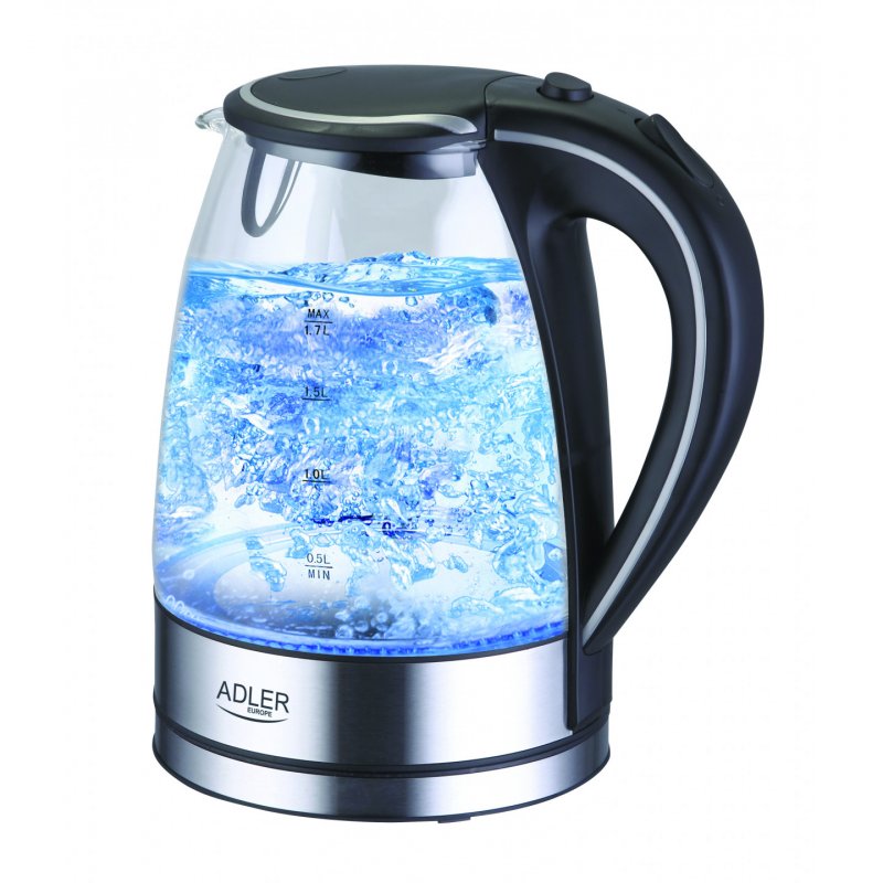 Adler AD 1225 bouilloire 1,7 L 2000 W Noir, Acier inoxydable, Transparent