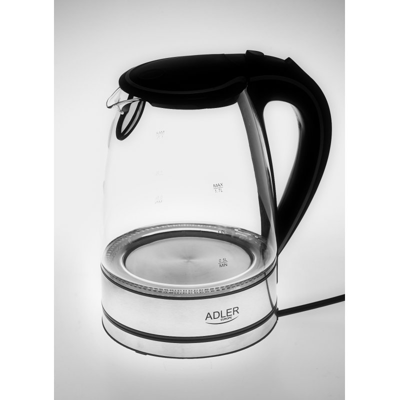 Adler AD 1225 electric kettle 1.7 L 2000 W Black, Stainless steel, Transparent