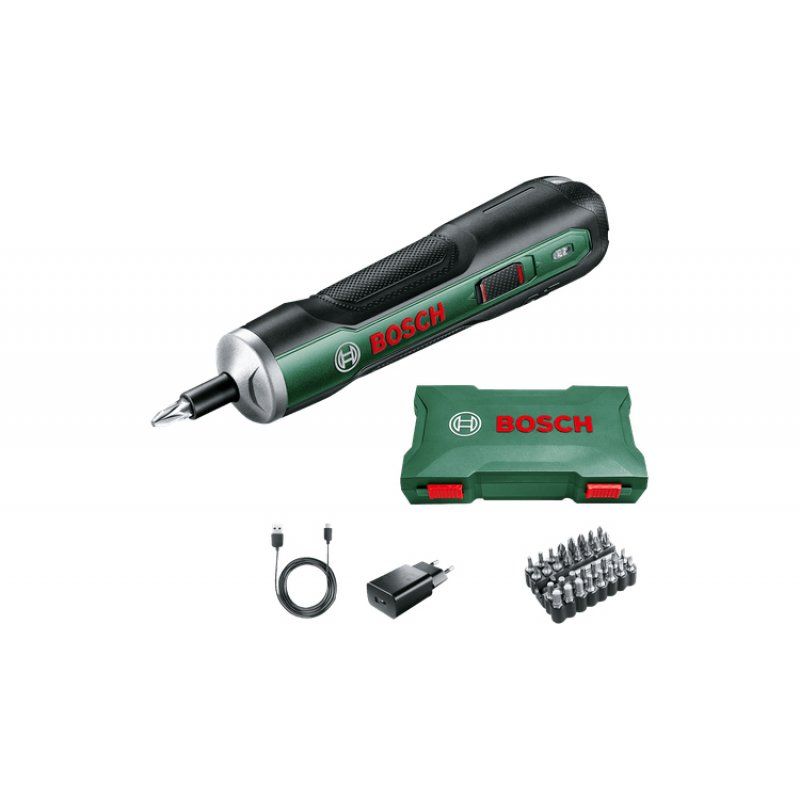 Akkuschrauber PushDrive 3,6Volt (grün, mit 10-teiligem Schrauberbit-Set)