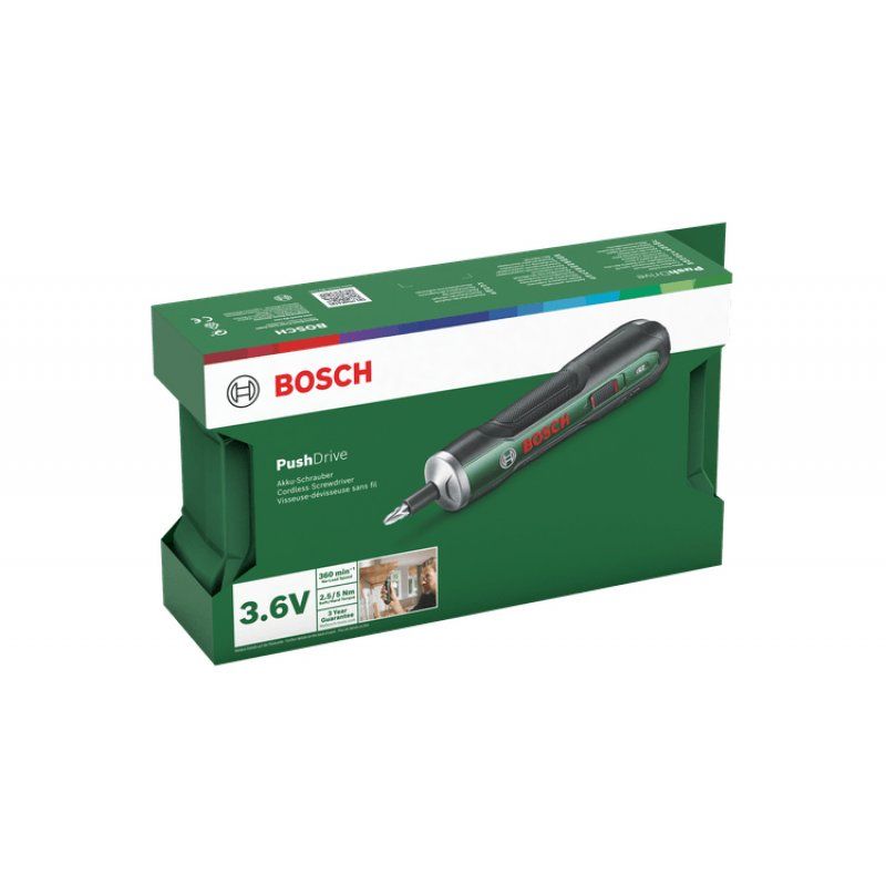 Akkuschrauber PushDrive 3,6Volt (grün, mit 10-teiligem Schrauberbit-Set)