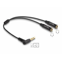 Audio Splitter Klinkenstecker 3,5mm  2x Klinkenbuchse 3,5mm 4 Pin (schwarz, 25cm, Klinkenstecker abgewinkelt)