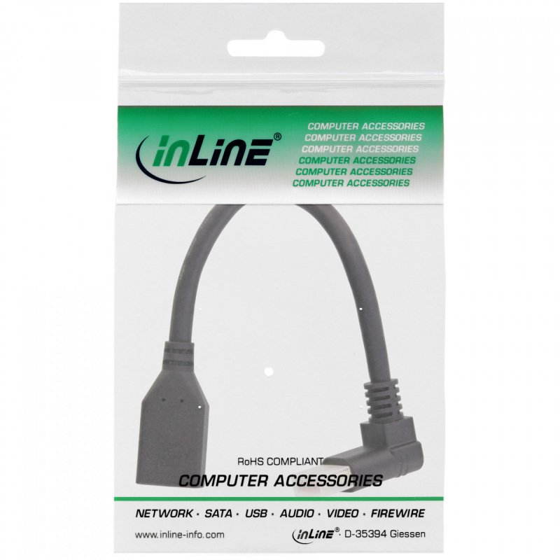 InLine DisplayPort 1.4 adapter cable M/F, 8K4K, upward angled, black/gold