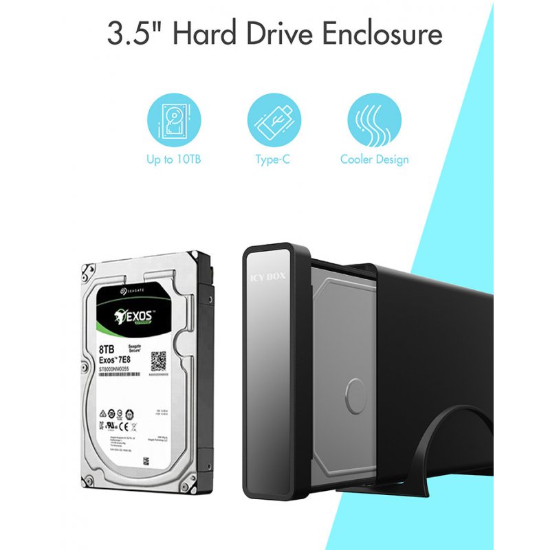 ICY BOX IB-382H-C31 Boîtier disque dur/SSD Noir 2.5/3.5"