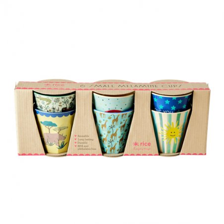 Rice - 6 Pcs Small Melamine Kids Cups -  Funky Print