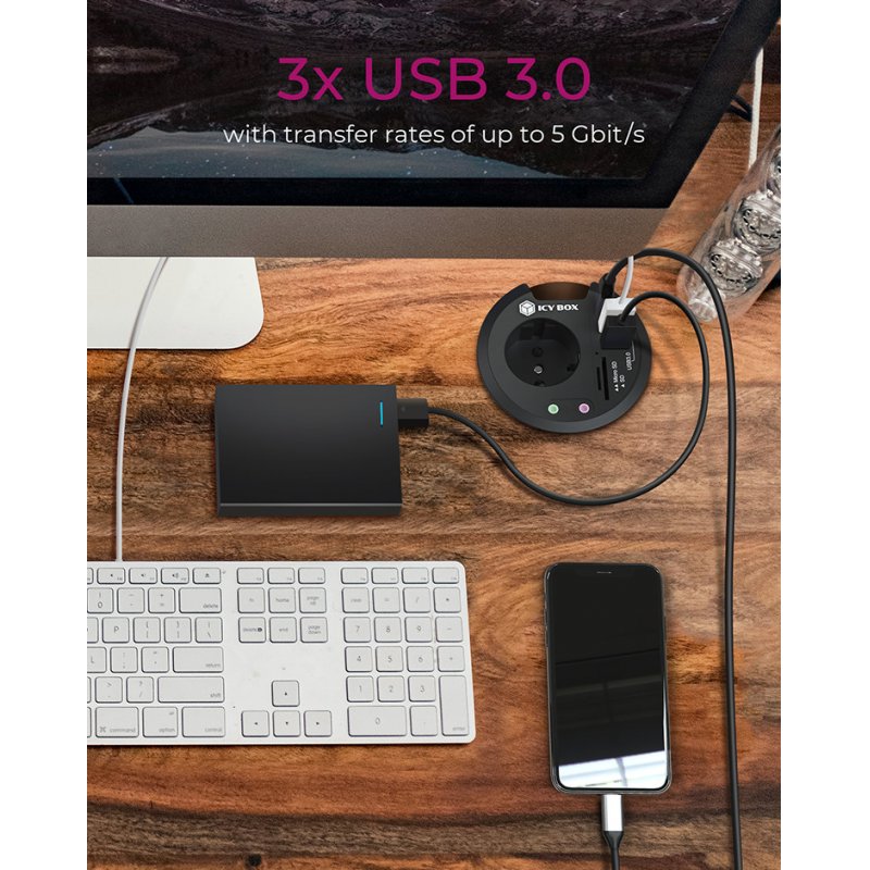 USB Hub ICY BOX Table 2x USB 3.0 Black