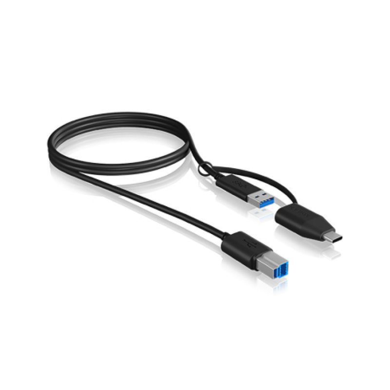 Cable ICY BOX USB-B to USB-A & USB-C 1m black