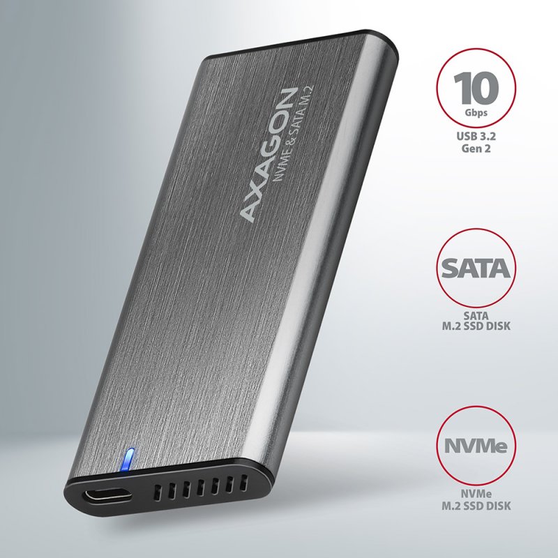 AXAGON EEM2-SG2 externes Gehäuse für M.2 SSDs USB-C 3.2 Gen 2 - silber