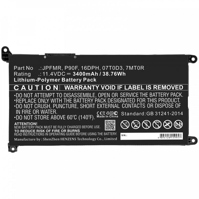 11.4V 3400MAH 39WH LI-POL BATTERY - DELL YRDD6 / 0YRDD6 /