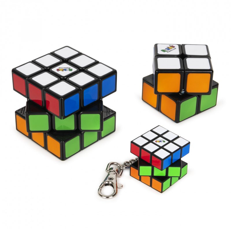 Spin Master Rubik’s Cube Family Pack, Original 3x3 Cube, 2x2 Cube & 3x3 Keyring Cube, Complete Pack of 3